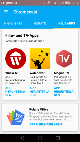 Empfehlungsbereich in der neuen Chromecast-App (Screenshot: Golem.de)