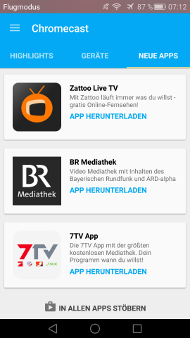 Empfehlungsbereich in der neuen Chromecast-App (Screenshot: Golem.de)