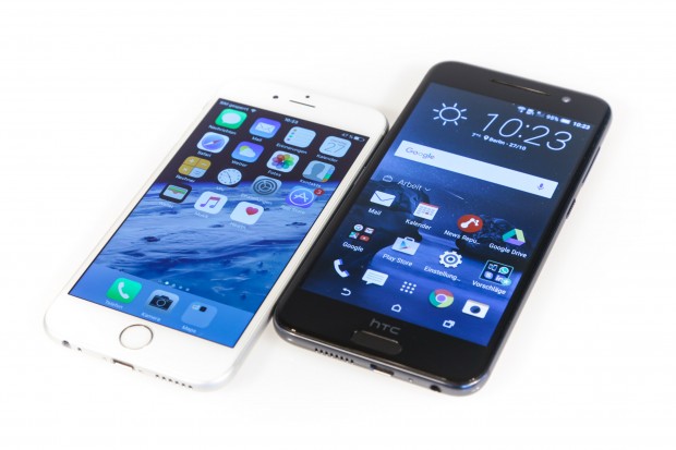 Das iPhone 6 und das HTC One A9 nebeneinander (Bild: Martin Wolf/Golem.de)