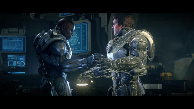 Links die Teilzeit-Hauptfigur Locke in einer Zwischensequenz (Bild: Screenshot Golem.de)