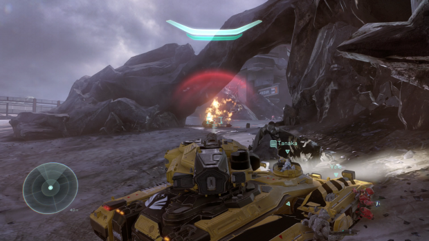 Mit dem Skorpion-Panzer r&auml;umen wir in einer feindlichen Basis auf. (Bild: Screenshot Golem.de)