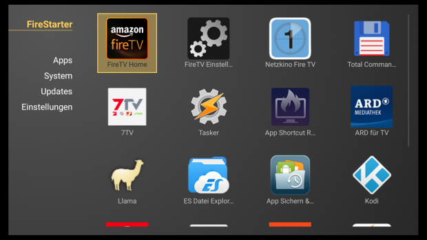 Fire Starter erleichtert das Starten von Sideloading-Apps. (Screenshot: Golem.de)