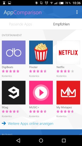 Die "Empfohlen"-Sektion zeigt Apps nach Interessengebieten an. (Screenshot: Golem.de)