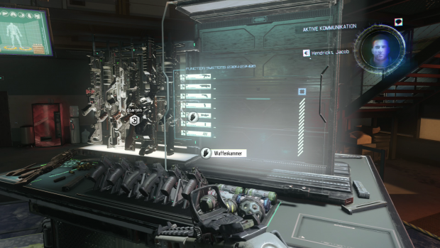 Im Unterschlupf können wir neue Waffenkonfigurationen ausprobieren. (Screenshot: Golem.de)