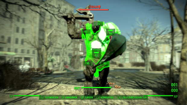 Ein Riesenbiest greift trotz VATS-Modus noch sehr schnell an. (Screenshot: Golem.de)