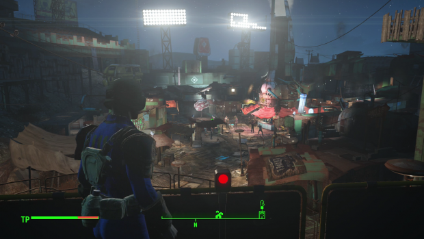 Ein Blick &uuml;ber das n&auml;chtliche Stadion Diamond City (Screenshot: Golem.de)