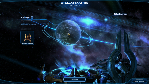 Im Kartenraum des Protoss-Flaggschiffs setzt der Spieler seinen Kurs. (Screenshot: Golem.de)