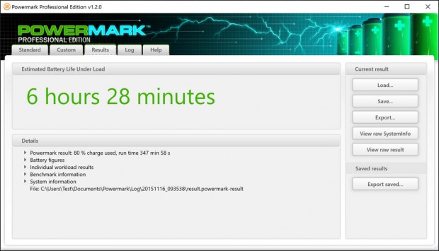 Im Productivity-Test h&auml;lt da SP4 bei 150 cd/m&sup2; rund sechseinhalb Stunden durch (Screenshot: Golem.de)