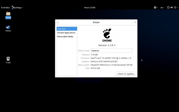Als Desktop wird Gnome 3.14 genutzt. (Screenshot: Golem.de)