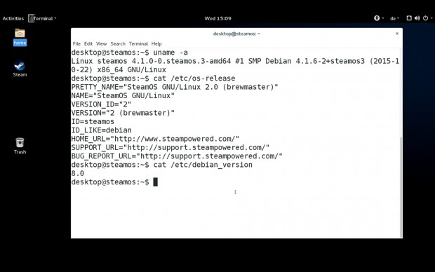SteamOS 2.0 mit Linux-Kernel 4.1 basiert auf Debian 8 alias Jessie. (Screenshot: Golem.de)