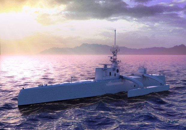 Das unbemannte Schiff ist ein Trimaran, der etwa 40 Meter lang ist und 140 Tonnen wiegt.  (Bild: Darpa)