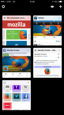 Die Tab-Übersicht des Firefox für iOS (Bild: Mozilla - CC-BY-SA 3.0)
