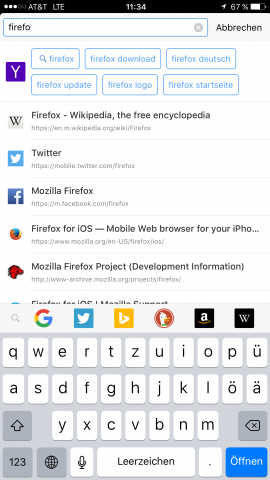 Firefox für iOS bietet Suchvorschläge an ... (Bild: Mozilla - CC-BY-SA 3.0)