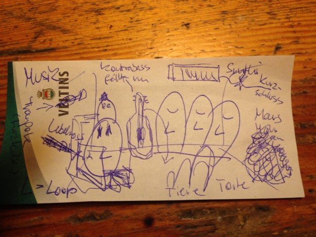 Bei einem Bier entstehen oft spontane Ideen wie dieses Scribble. (Bild: DoDings)