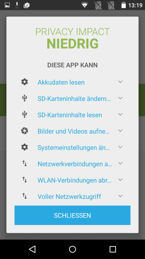 Nutzer können sich die Privacy-Impact-Informationen im Detail anschauen. (Screenshot: Golem.de)