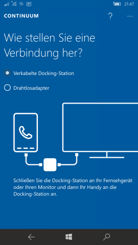 Continuum funktioniert drahtlos oder per Kabel. (Screenshot: Golem.de)