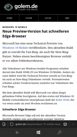 Der Edge-Browser ist flott, ... (Screenshot: Golem.de)