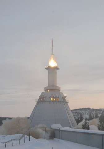 Start der Mission Texus-49 am 29. März 2011 vom Startplatz Esrange bei Kiruna in Nordschweden (Foto: Astrium)