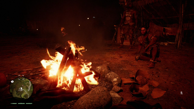 Am Lagerfeuer treffen wir andere Steinzeitmenschen. (Screenshot: Golem.de)