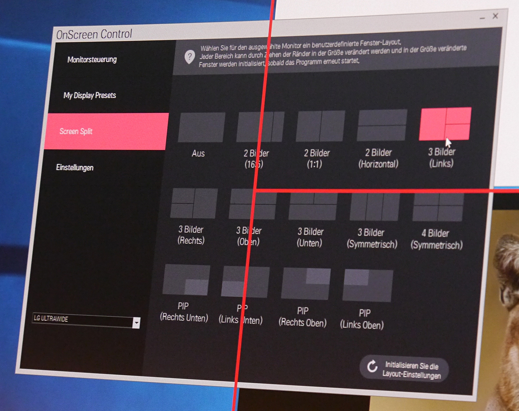 OnScreenControl Bei neuen LGDisplays wird mit der Maus durch Menüs