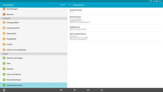 Das Galaxy View läuft mit Android 5.1 alias Lollipop. (Bild: Screenshot Golem.de)