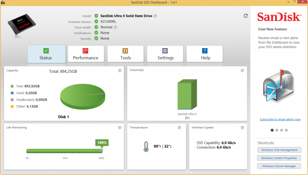 Sandisks SSD Dashboard (Screenshot: Golem.de)