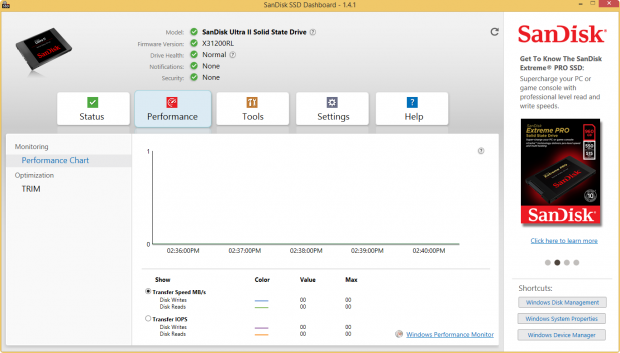Sandisks SSD Dashboard (Screenshot: Golem.de)