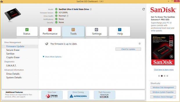 Sandisks SSD Dashboard (Screenshot: Golem.de)