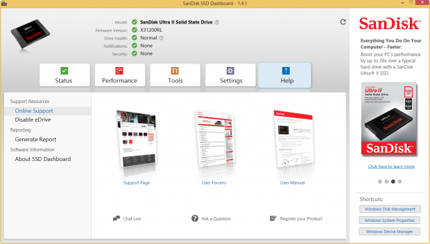 Sandisks SSD Dashboard (Screenshot: Golem.de)