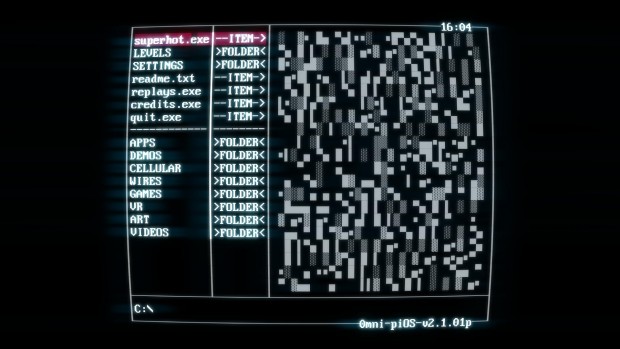 Das Hauptmenü von Superhot erinnert an DOS und ähnliche Betriebssysteme. (Screenshot: Golem.de)