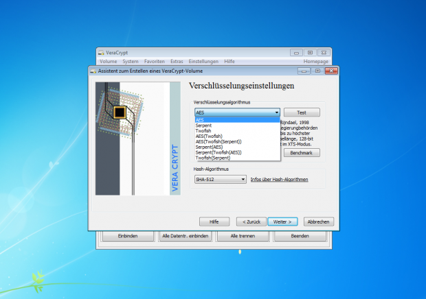 ... Veracrypt &uuml;bernommen, auch wenn sie dort anders ausgeschrieben worden sind. (Screenshot: J&ouml;rg Thoma)