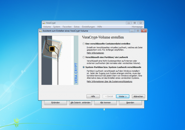 Anschlie&szlig;end kann mit der Verschl&uuml;sselung unter Veracrypt begonnen werden. (Screenshot: J&ouml;rg Thoma)