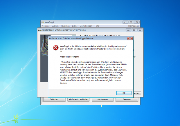 ... Veracrypt den Vorgang ab und der Assistent muss erneut gestartet werden. (Screenshot: J&ouml;rg Thoma)