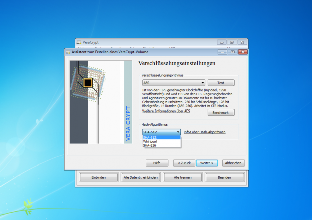 Jetzt k&ouml;nnen die Verschl&uuml;sselungsoptionen gew&auml;hlt werden. (Screenshot: J&ouml;rg Thoma)