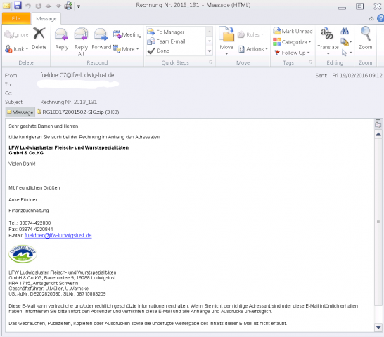 Die Spam-Mail enthält eine Zip-Datei. (Bild: Kevin Beaumont)