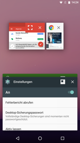 In der &Uuml;bersicht werden die Apps in Fenstern gesondert dargestellt. (Screenshot: Golem.de)