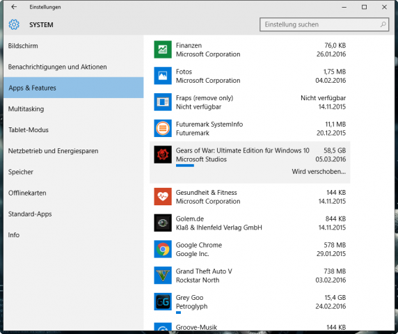 Erst nach dem Download kann Gears of War verschoben werden. (Screenshot: Marc Sauter/Golem.de)