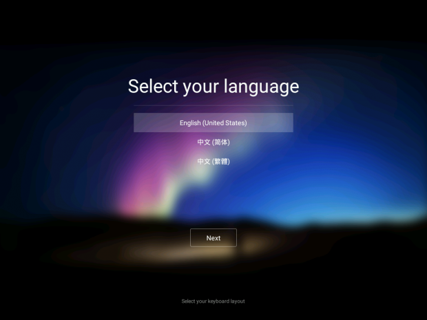 Danach werden eine erste Sprachauswahl ... 