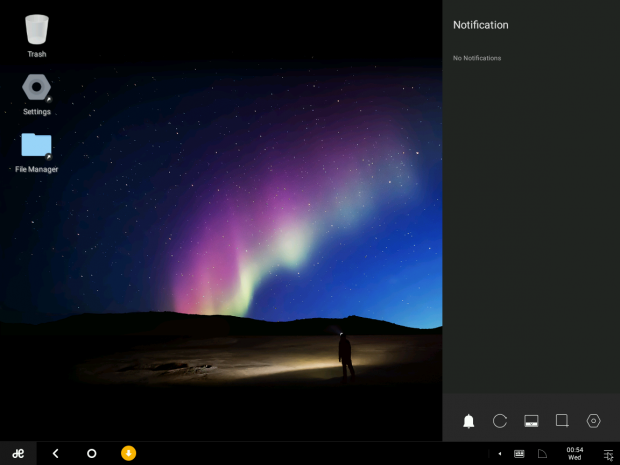 ... sowie eine Systemleiste samt Benachrichtigungsfeld, ...