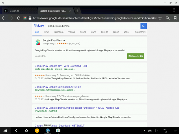 ...  muss die Play-Dienste-App &uuml;ber den Browser nochmal aktualisiert werden. (Screenshots: J&ouml;rg Thoma)