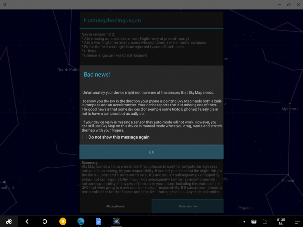 Mangels Sensoren auf dem PC d&uuml;rften aber viele Apps nicht korrekt funktionieren. (Screenshot: J&ouml;rg Thoma)