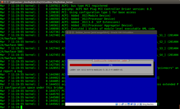 &Uuml;ber den seriellen Port kann die Protokollierung des Debian-Installers mitgelesen werden. (Screenshot: J&ouml;rg Thoma)