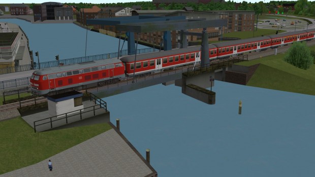 Hebebrücke in Husum (Screenshot: Zusi Bahnsimulatoren)