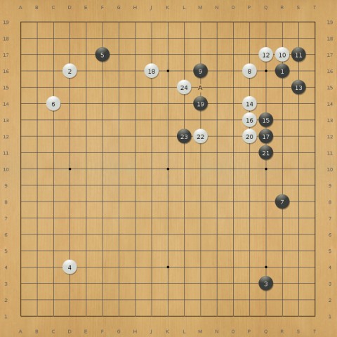 Lee Sedol (schwarz) gegen Alpha Go (Wei&szlig;), Zug 24 (Screenshot: Frank Wunderlich-Pfeiffer)