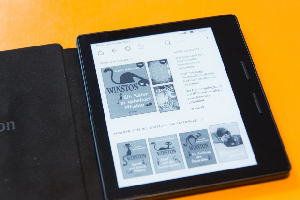 Kindle Oasis zeigt Inhalte gut lesbar an. (Bild: Martin Wolf/Golem.de)