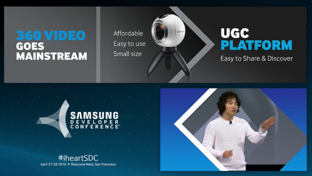 Rhee erklärt die Gear 360. (Bild: Samsung)