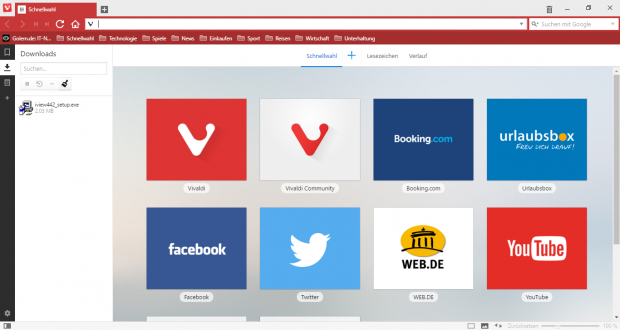 Die Download-Übersicht von Vivaldi befindet sich ebenfalls in einem Panel. (Screenshot: Golem.de)