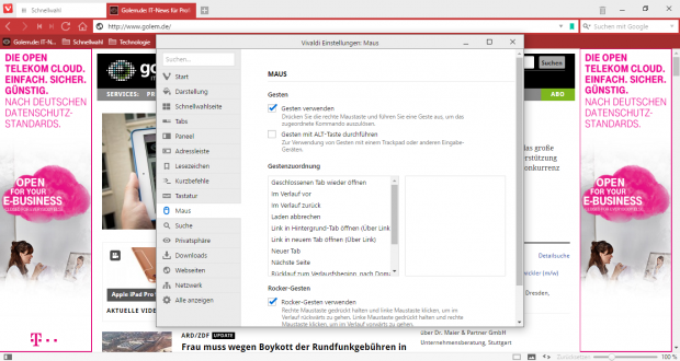 Auch mit Mausgesten lässt sich der Browser bedienen. (Screenshot: Golem.de)
