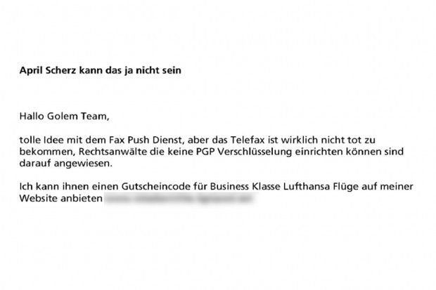 Der Fax-Spam ließ nicht lange auf sich warten. (Screenshot: Golem.de)