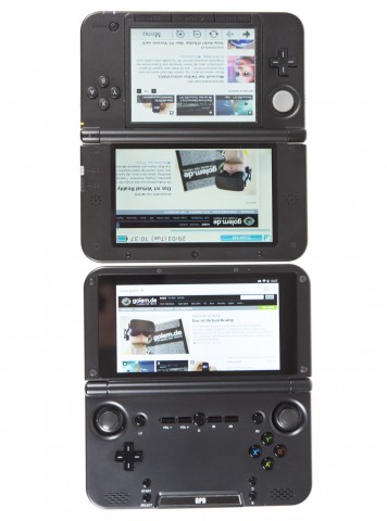 Das Display des GPD XD (unten) löst wesentlich höher auf als der Bildschirm des Nintendo 3DS (oben). (Bild: Martin Wolf/Golem.de)